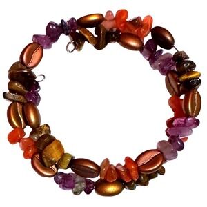 Boho Beaded Coil Natural Gemstone and Czech Glass Coffee Bean Beads